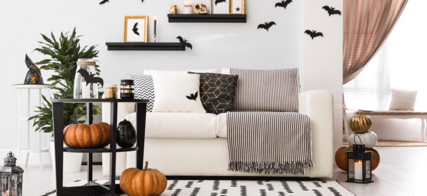Modern,Room,Decorated,For,Halloween.,Idea,For,Festive,Interior